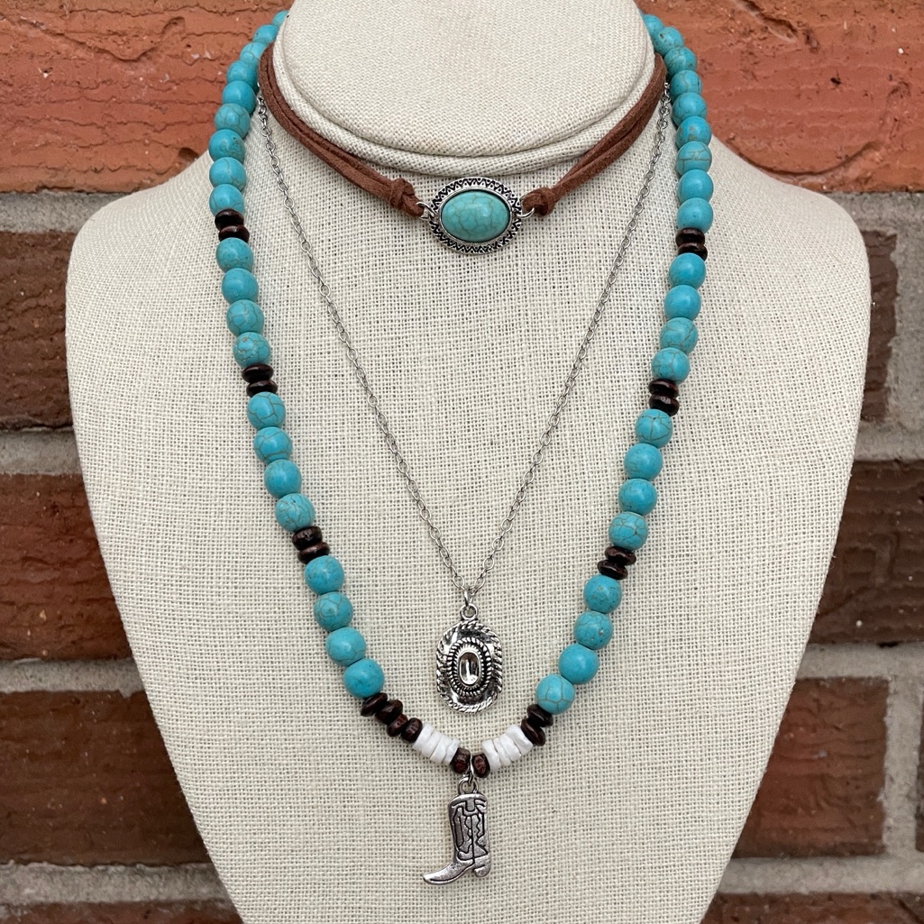 Cowboy Hat And Boot Necklace Set With Turquoise 22$